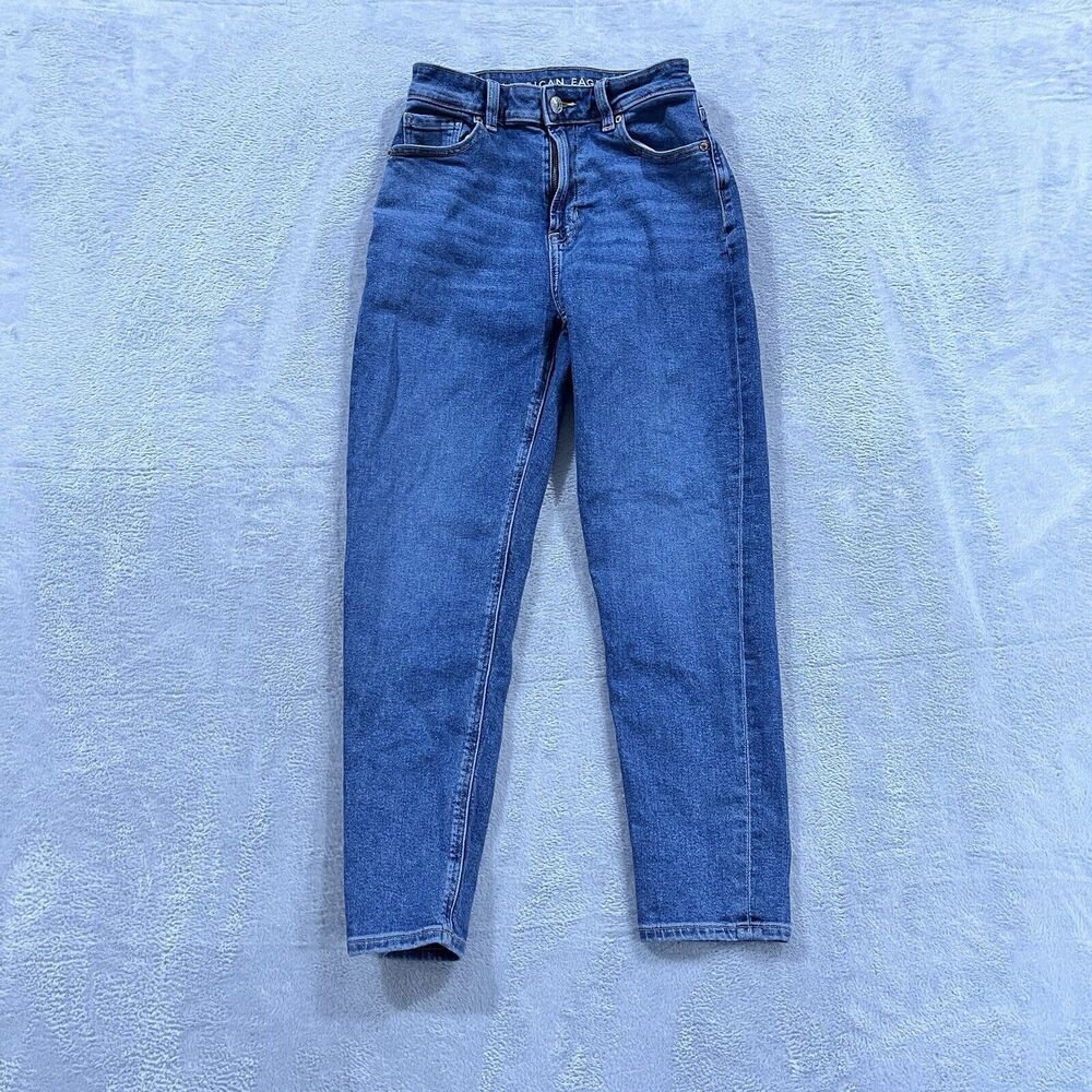 American Eagle Mom Jeans 0 Short Blue Denim Medium Wash Womens